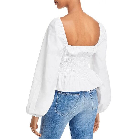 Last Chance! New Staud Jules Cotton Poplin Smocked Top White Large $225 - Picture 3 of 9